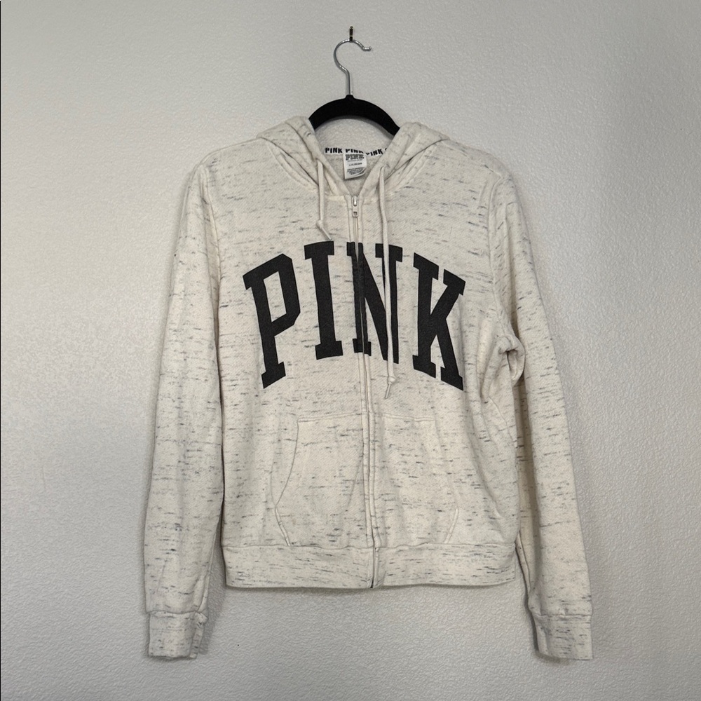 PINK Victoria's Secret Cream Hoodie with Black Lettering